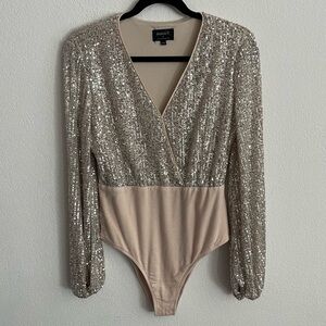 Bardot Silver Sequin Bodysuit